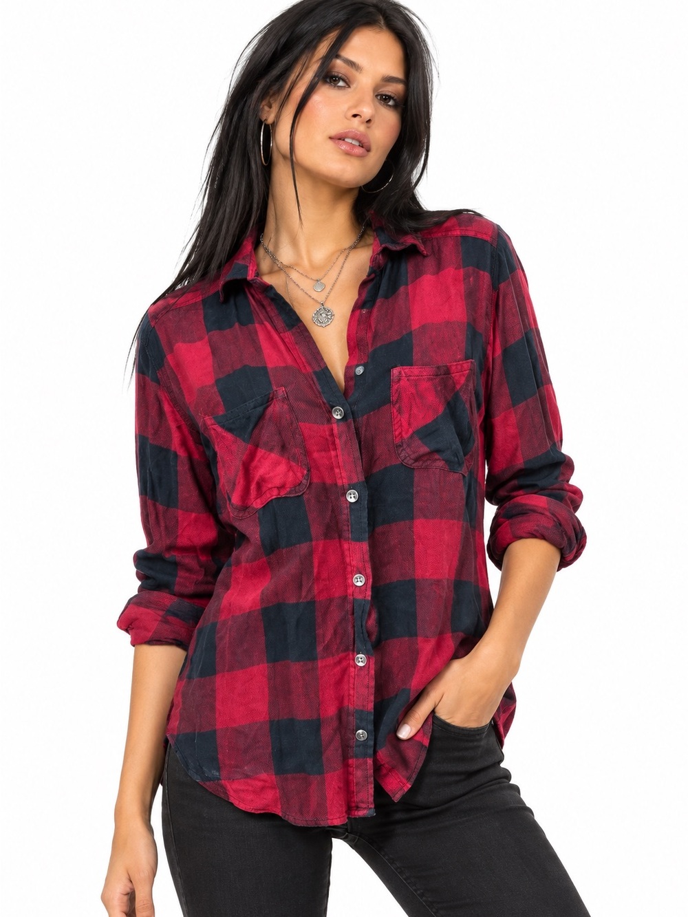 Rock & Republic Red and Black Plaid Shirt Small